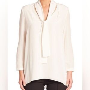 Escada NWOT 100% Silk V-neck Tie Neck Vented Back Tunic Blouse 40
